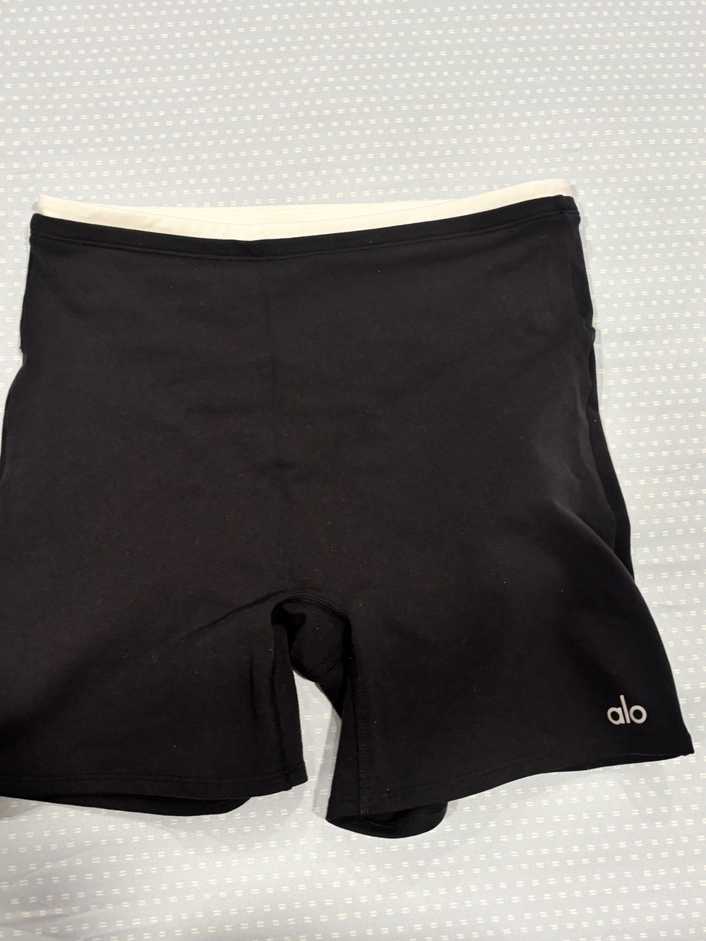 ALO Yoga Black High-Rise Bike Shorts with White Waistband